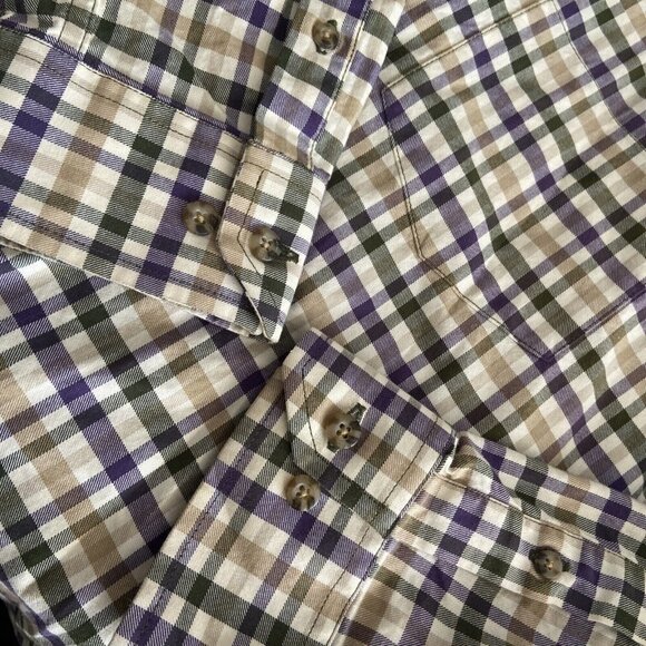 NWT Eddie Bauer Men L Check Beige Green Button Down Shirt Cotton - Picture 7 of 8